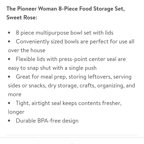 🌺 New Pioneer Woman 8-Piece Sweet Rose Food Storage Set - Picture 2 of 8